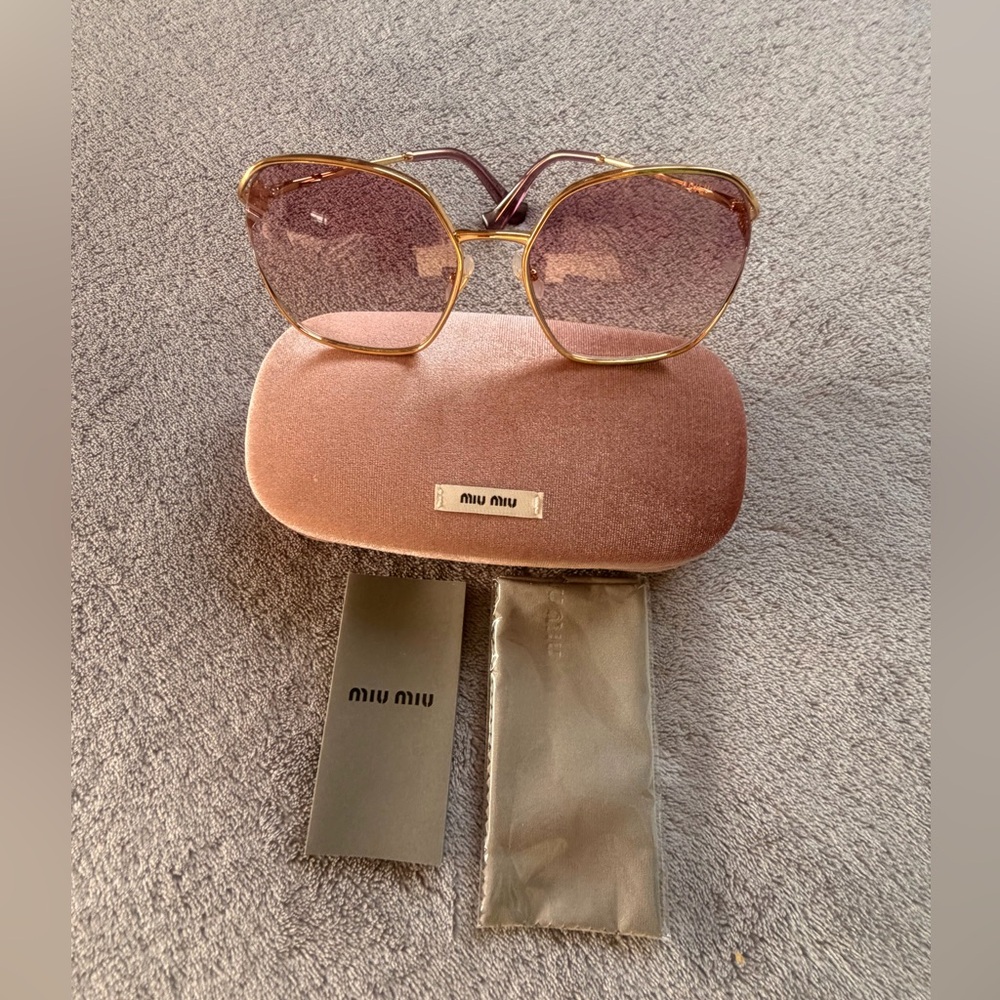 Miu Miu MU 52WS 5AK06S 60 Pink and Gold Logo Sunglasses